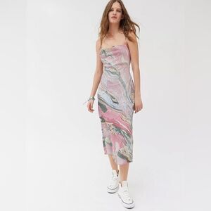 Urban Outfitters Trinity Cowl Neck Midi Dress Marble Pink SzL